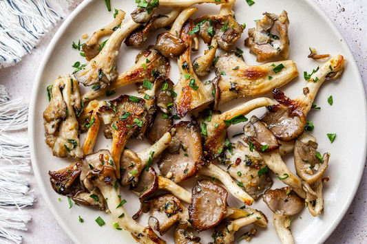Oyster Mushrooms with Garlic and Microgreens